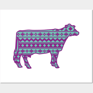 Girly Holstein Cow with Southwest Pattern Posters and Art
